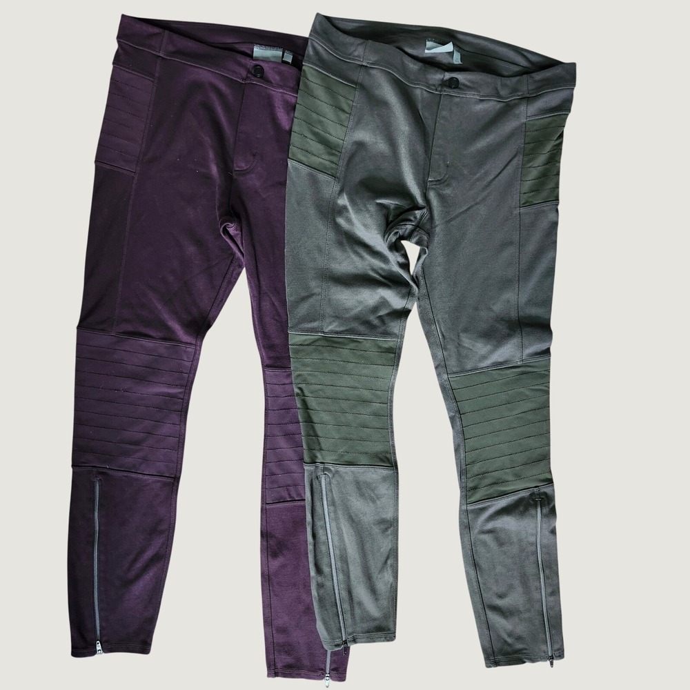 Athleta Trailsetter Moto Leggings Lot of 2 Ribbed Ankle Zip Womens 12 Athleisure